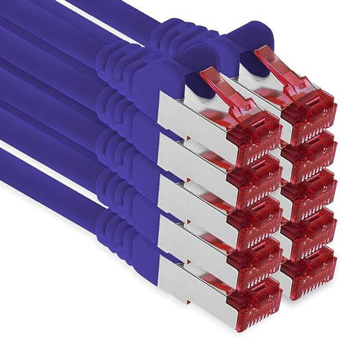1aTTack.de - 10x 5m CAT6 patch cable S/FTP PIMF shielding CAT.6 RJ45 network cable Ethernet cable DSL LAN router switch modem patch panel - purple - 10 pieces