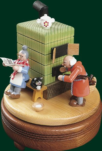 Rudolphs Schatzkiste Spieldose Feierabend am Ofen Höhe= 15cm NEU Spieluhr Spielwerk Musik Dose Figur Seiffen Erzgebirge Holz Dekoration Weihnachten