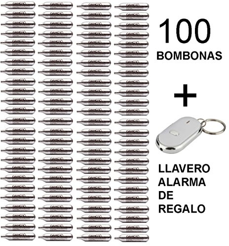 Outletdelocio Pack 100 bombonas co2 12gr. Multimarca para Pistolas y carabinas + Llavero Alarma de Regalo