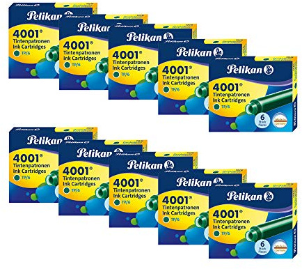 Pelikan 4001 300087A Juego de cartuchos de tinta para plumas estilográficas TP6, Color Verde, 10 cajas x 6 cartuchos