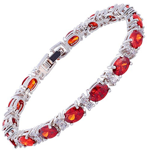 RIZILIA Oval Mehrfarbig CZ 18K Weißgold vergoldet Tennisarmband Damen | Bunt Geburtsstein Armband, 7x5mm Ovalschliff Zirkonia, 16,5/18/19 cm, Edelstein Schmuck zum Stapeln & Hochzeit