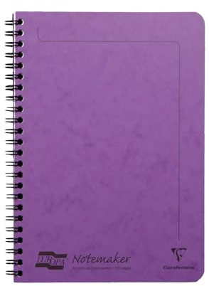 Clairefontaine 4854Z - Heft Europa Notemaker mit Spiralbindung 60 Blatt mikroperforiert 14,8x21 cm 90g liniert, 1 Stück, Lila