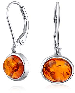 Enkel honung bärnsten runda lunette örhängen leverback för kvinnor 925 sterlingsilver 8 mm