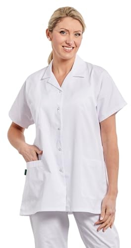 Hurry Jump Label Blouse Tunique médicale Femme Manches Courtes col Tailleur 3 Poches Pressions inoxydables Lavage Machine ou Industriel T5-52/54