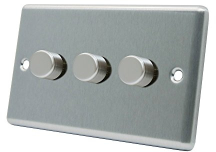 AET CSC3GDIMLED Satin Chrome Classical 250W-10 Amp Triple 3 Gang 2 Way 250W LED Light Dimmer Switch, 250 W, 240 V