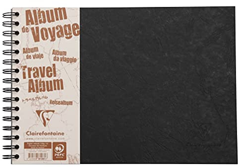 Clairefontaine 781061C - Reisealbum Age Bag, DIN A4, 21 x 29,7 cm quer liniert, 40 Blatt, schwarz