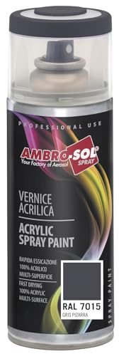 Ambro-Sol - Mehrzweck Acryllack Spray V4007015, Hochglanzfarbe für Innen und Außen, Acryl Spray für Alle Materialien, 400 ml Recyclebare Acryl Sprühfarbe Weißblech-Sprühdose - Schiefergrau