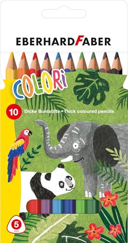 Eberhard Faber 511409 - Buntstifte Set Colori, 10 Jumbo Buntstifte in ergonomischer Dreikant Form | Ergonomische Dreikant Farbstifte mit extra dicker Mine, Malstifte Set für Kinder