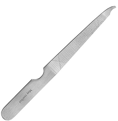 May Metall Nagelfeile 11cm Doppelseitig mit Reiniger | Feine Stahlfeile (11 cm) mit Dreihieb und spitzem Nagelbettreiniger. Für die Nagelpflege