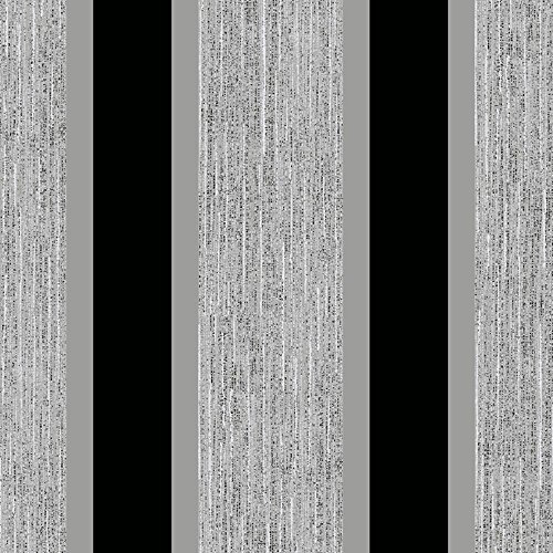 Direct Striped Pattern Metallic Stripe Embossed Textured Blown Vinyl Wallpaper (Black Silver E87519)