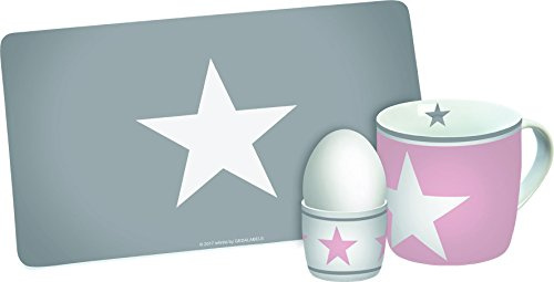 infinite by GEDA LABELS (INFKH) 13996' Stars Set of 3 Egg Cup Melamine Breakfast Set, Pink/Grey, 23.5 x 9.5 x 14.5 cm