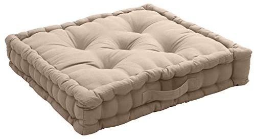 Coussin de Sol avec poignée, 50 x 50 cm, Beige Naturel, 100% Coton, Garnissage 100% Coton recyclé, Capitonné pour Assurer Une Bonne Tenue, Collection Panama, Enjoy Home