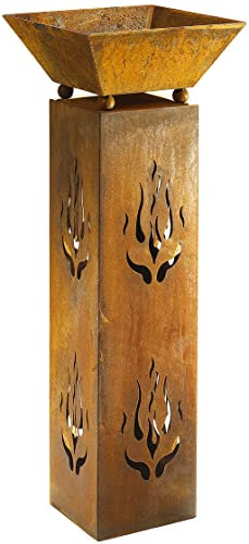 Kobolo Blumenständer quadratisch mit Schale 33x33x89 cm Braun