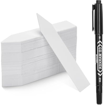 KINGLAKE 100Pcs White Plastic Plant Labels & Markers, 10x2cm, Waterproof, Reusable, Ideal for Herb, Seed, Flower, Potted Plants