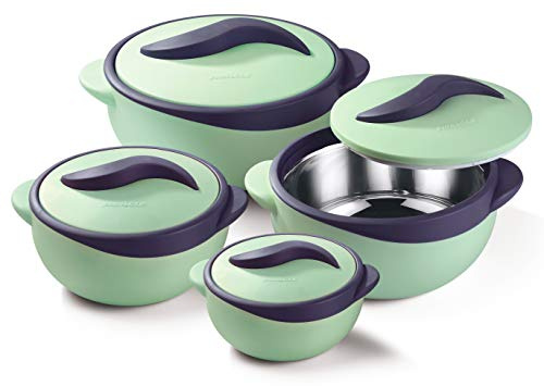 Pinnacle Parisa 4187 Runde wärmeisolierte Lebensmittelaufbewahrung, Hot Pot Auflaufformen-Set, Pastellgrün, 4 Stück