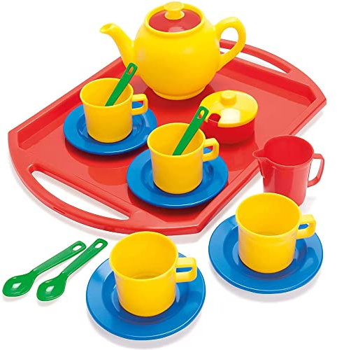 DANTOY - Tea Set on Tray - Pretend Play Tea Party for Children - 18 Pieces Pretend Toys for Kids – Multi-Colour Toy