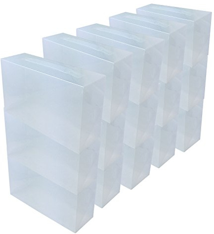 15x DynaSun PP368T Boîte à Chaussure de Rangement Escarpin Conteneur Organisateur Robuste Transparente Empilable et Pliable pour Hommes et Dames