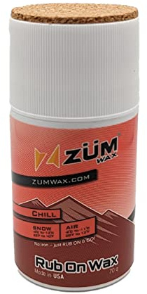 ZUMWax Rub-On Ski/Snowboard/Nordic/Cross-Country Wax 70g, CHILL Temperature, Easy cork applicator, long-lasting performance, secret vanilla scent, Made in USA, PFAS-free, Great quick waxing on the go