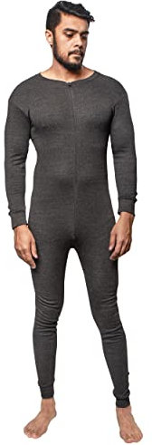 GA COMMUNICATIONS MENS THERMAL ONESIE ALL IN ONE UNDERWEAR SET BASELAYER ZIP BODY SUIT SKI S XXL[Charcoal Grey,L]