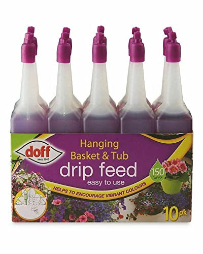 Doff Hanging Basket & Tub Drip Feed – 10x30ml Bottles Fast-Acting Plant Food & Fertiliser for Healthy Growth – Nutrient Enriched – Encourages Root Development – Easy & Ready to Use