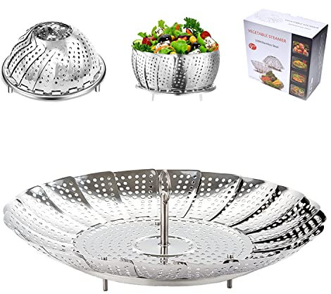 BangShou Cesta Vaporera Plegable de Acero Inoxidable 9'' Steamer Cesta Plegable Vaporera Se Puede Ampliar para Adaptarse a Varios Tamaños de Ollas, para Cocinar Pescados y Mariscos Vegetarianos