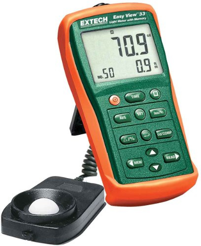 Extech EA33 Luxmètre Easyview Avec Mémoire - Éclairementmètre Sans Contact, Résolution 0,001 Fc / 0,01 Lux, 5 Plages (Jusqu'À 99 990 Fc / 999 900 Lux), Enregistrement Des Données