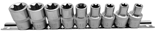 Alkan E10-E24 Außen-Torx Stecknuss Satz 1/2 9-tlg CV-Stahl | Außen-Torx Stecknüsse E10-E24 aus Chrom-Vanadium-Stahl, 1/2 Antrieb, 9-tlg Satz für E-Profil Schrauben