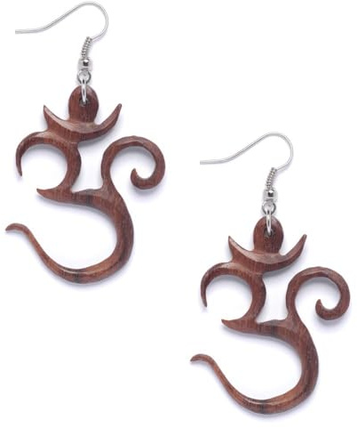 81stgeneration Holz-ohrringe „om Aum“ mit Haken aus 925er Sterlingsilber | Sanskrit-ohrringe | Spirituelles Symbol des Klangs des Universums | Braune Ohrringe für Frauen | Yoga-holzohrringe