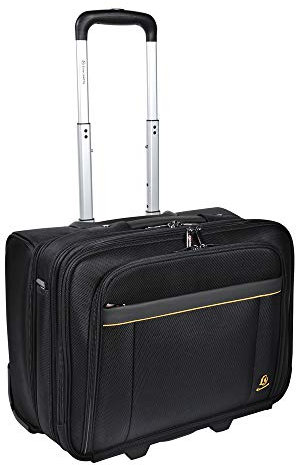 Exacompta 18534E Premium Reisetasche Exatrolley mit 4 Hauptfächern vielen Innentaschen 2 USB Anschlüsse und ausziehbarem Trollygriff wasserabweisend ideal für Privat- und Geschäftsreisen, schwarz