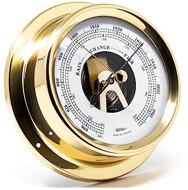 Fischer 1508B-45 – maritimes Innenbarometer – 125 mm Druckmesser, Ziffernblatt weiß, Messing-Gehäuse - Made in Germany