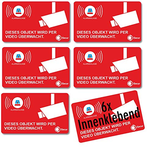 iSecur 6er Set Alarmgesichert Aufkleber 5 x 3 cm innenklebend - hin050 | Alarmgesichert Hinweis-Aufkleber für Alarmanlage Videoüberwachung, innenklebend für Fenster Scheibe Tür, UV-beständig