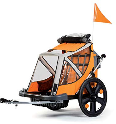 B-Travel - Remolque para niños, de enganchar a la Bicicleta - para niños con un Peso máximo de 16 kg y una Altura máxima de 1,10 m - Fijación a la Bicicleta -Naranja