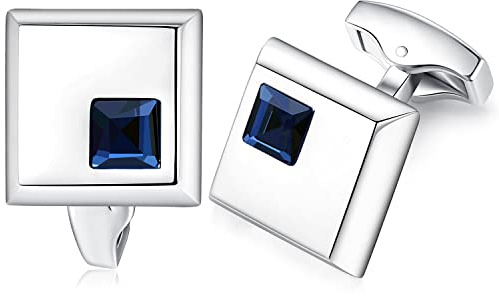 HONEY BEAR Herren Manschettenknöpfe Hochzeit Cufflinks Manschettenknopf Quadrat mit Kristall 1 Paar (Blau)