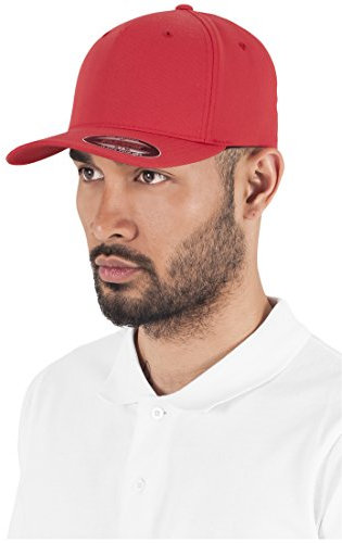 Flexfit 5 Panel Baseball Cap - Unisex Mütze, Kappe für Herren und Damen, einfarbige Basecap, rundum geschlossen - Farbe red, Größe L/XL