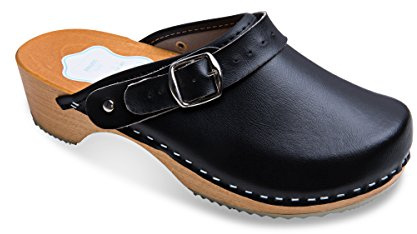 FUTURO FASHION® - Sabots Unisexe - Cuir véritable/Semelle en Bois - Plusieurs Couleurs Disponibles - Tailles 36 à 42 - Noir - 37 EU