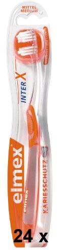 ELMEX 24 Stück interX Mittel Kurzkopf Zahnbürsten, Orange