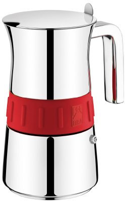 BRA Elegance Cafetera Italiana, Acero Inoxidable, Gris y Rojo, 10 tazas