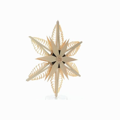 Rudolphs Schatzkiste Fensterschmuck Spanstern EL. Beleuchtet Mitte mit Stern + Rosette (beidseitig) BxHxT=32x32x6cm NEU Fensterbild Spanbaum Adventsstern Holz Seiffen Erzgebirge Stern Linde