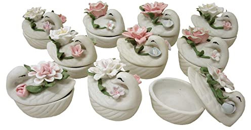 Desconocido Set 10 Figuras Caja Cisne Porcelana Blanca Flor VARIADA