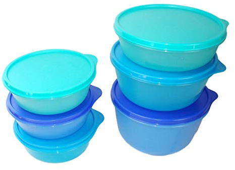 TUPPERWARE Ciotole Multiple 2L+1,5L+1L blu turchese+600ml blu+oscuro+turchese