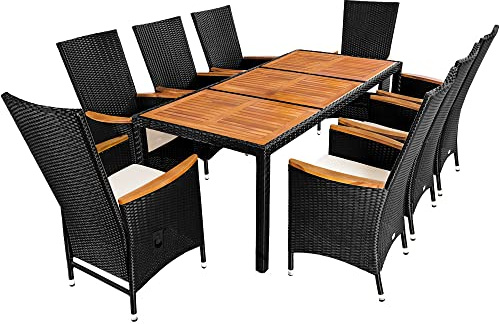 Casaria Comedor de Jardín 1 Mesa y 8 Sillas de Poliratán Reclinables Tablero de Madera de Acacia 190cm