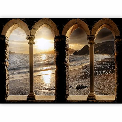 murando Carta da parati Spiaggia Mare 350x256 cm Fotomurali in TNT Murale alla moda Decorazione da Muro XXL Poster Gigante Design Carta per Pareti Soggiorno Natura Paesaggio Pietra 3d 10110904-28