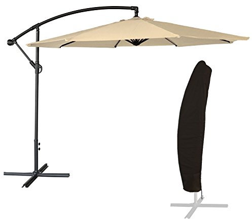Happy Garden Sombrilla de jardín excéntrica OAHU redonda de 3m de diámetro color beige con manivela. Sombrilla inclinable y plegable con cubierta protectora.