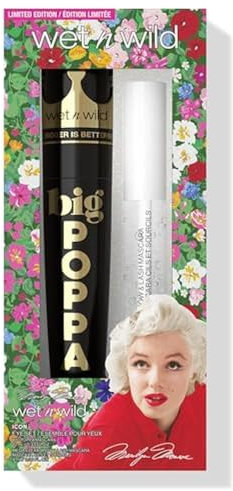 Wet n Wild Marilyn Monroe Big Drama Eye Set, Mascara Noir, Ensemble pour Cils et Sourcils Transparent, Formule Nourrissante à l'Huile de Ricin, Vitamine B5 et Protéine de Soja pour des Cils Plus Épais