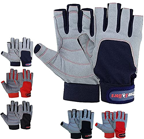 MRX BOXING & FITNESS Sailing Gloves with 3/4 Finger and Grip for Men and Women, Great for Kayaking, Workouts and More (Blue/Grey, Large)