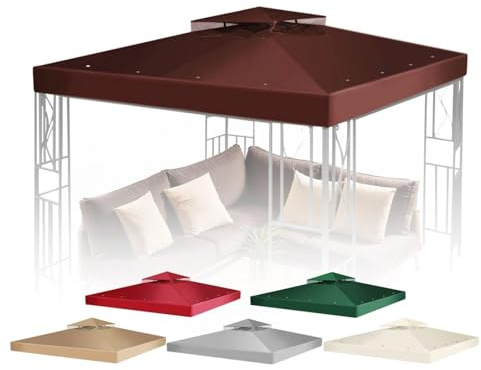 Flexzion Ersatzabdeckung für Pavillon-Oberseite, 3 x 3 m – Ersatzabdeckung für Doppeldach, Doppelstöckig, Pop-Up-Pavillon-Zelt-Netzabdeckung, Wasser-, Schmutz- und UV-beständige Grillüberdachung,