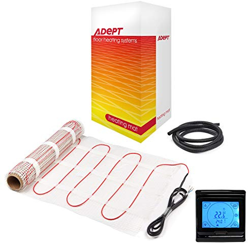 Electric Underfloor Heating Mat Kit for Tiled/Stone Floors 160W/m2-2m2 with Black Touchscreen Programmable Thermostat
