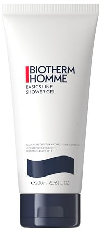 Biotherm Homme Basic Shower Gel, erfrischendes Duschgel für Männer, mit Meeresduft, belebendes und revitalisierende Duschseife, alle Hauttypen, für ein frisches Aussehen, Körper & Haare, 200 ml