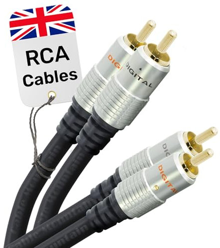 CableMountain 2 RCA to 2 RCA Cable 1m - Gold Plated Male-to-Male Phono to Phono Cable | RCA Audio Cable for Amplifier, Turntable, TV, Home Theater, Speakers and HiFi Systems