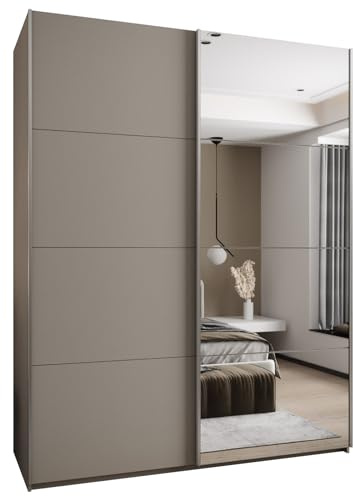 ABIKSMEBLE LUX 3 Élégante Armoire à 2 Portes Coulissantes avec Miroir sur la Porte - Fermeture Silencieuse - Système HETTICH Topline L - 245,5x190x64cm - Cachemire, Cachemire, Argent
